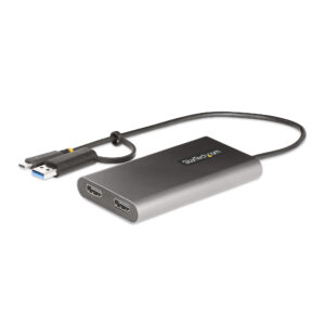 StarTech.com Adaptador USB-C a HDMI Doble – USB Tipo C a 2 Monitores HDMI – 4K 60Hz – Entrega de Alimentación PD de 100W con Paso – Cable Incorporado de 30cm – Conversor USB a HDMI